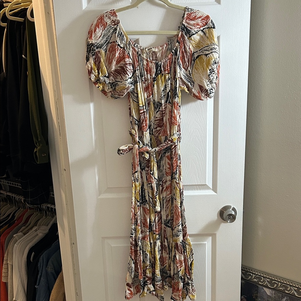 Chic Multicolor Puff Sleeve Midi Dress